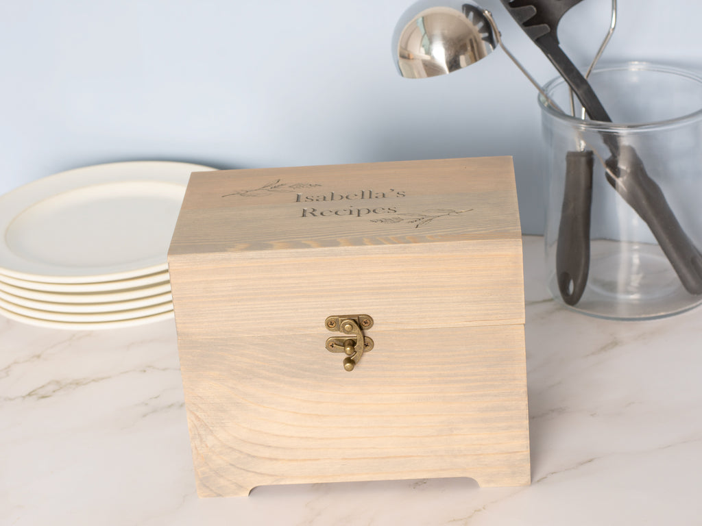 Wood Recipe Box - Engraved - With 5x7 Recipe Tab Inserts