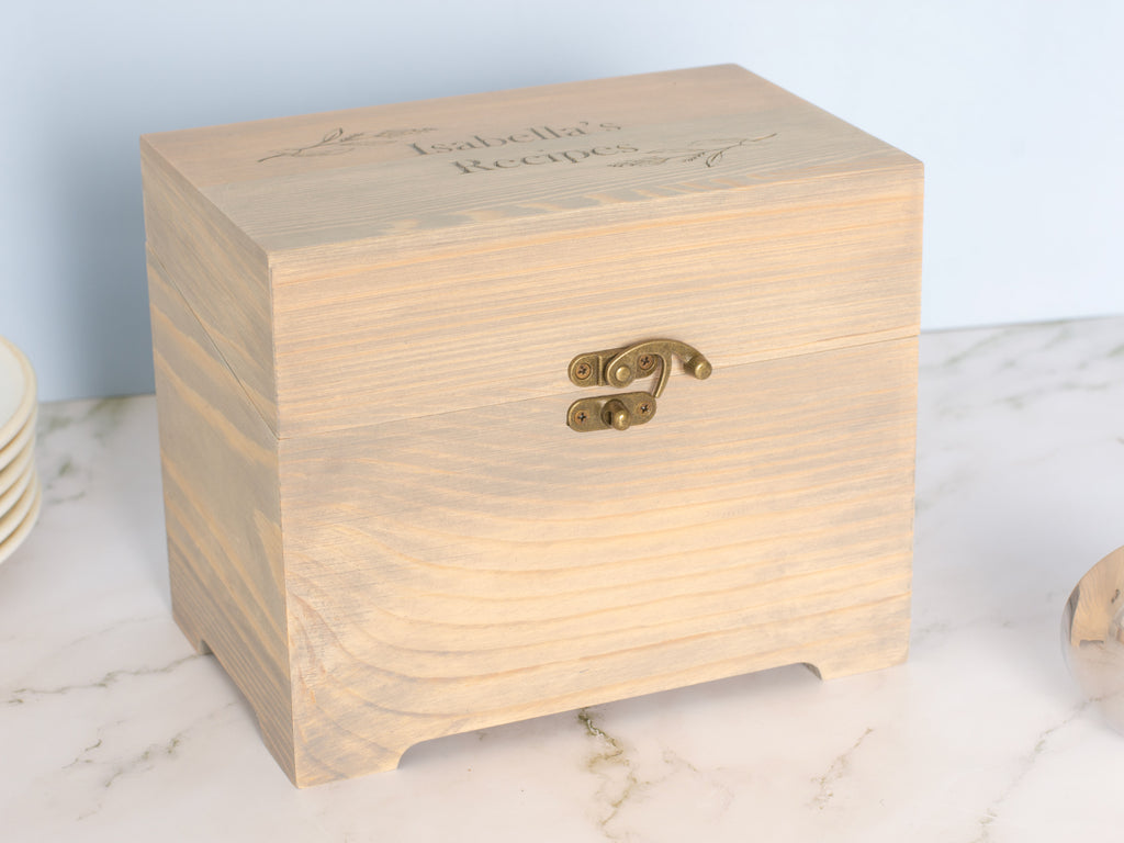 Wood Recipe Box - Engraved - With 5x7 Recipe Tab Inserts