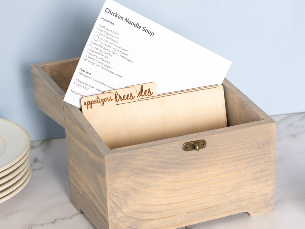 Wood Recipe Box - Engraved - With 5x7 Recipe Tab Inserts