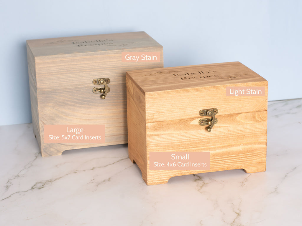 Wood Recipe Box - Engraved - With 5x7 Recipe Tab Inserts