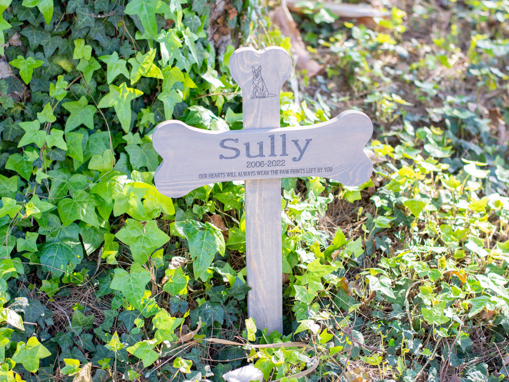 Memorial Cross with Pet Name | Personalized Wood Burial Grave Marker for Dogs
