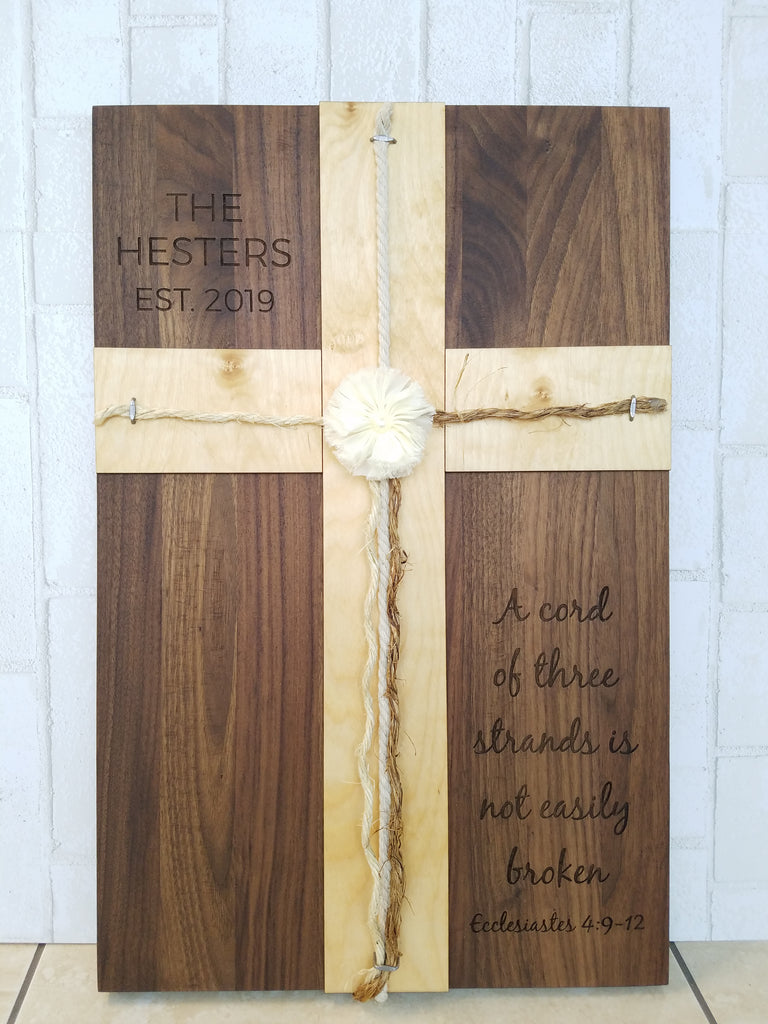 Family Wood Sign - A Cord of Three Strands Wedding Cross, Personalized - Cades and Birch 