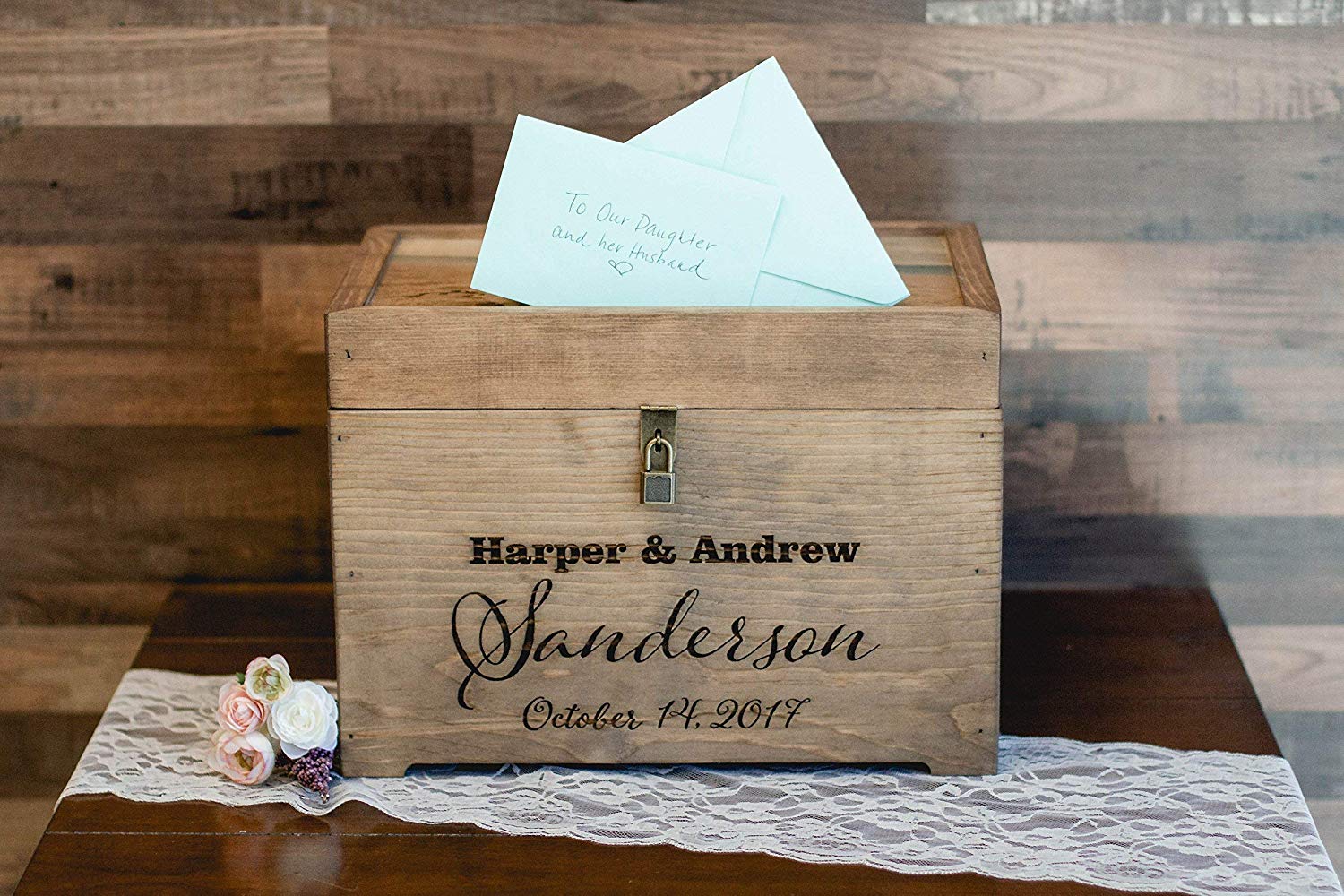 Wood Card Box With Slot / Wedding Secure Card Box / Rustic 