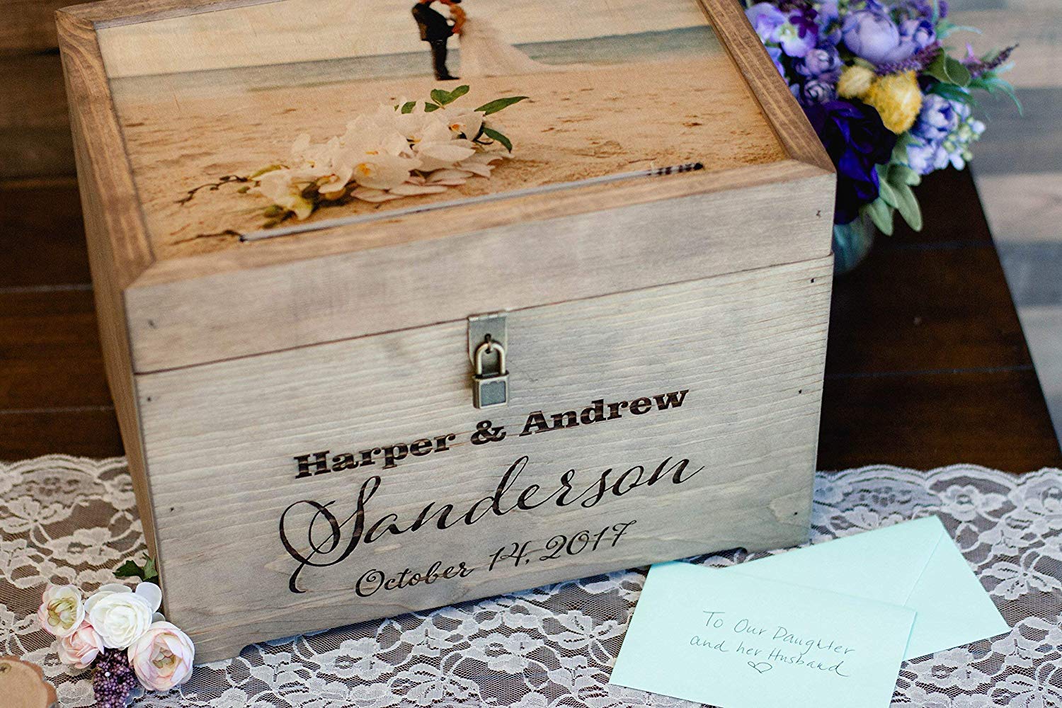 Personalized box birch bark- White wedding card box rustic