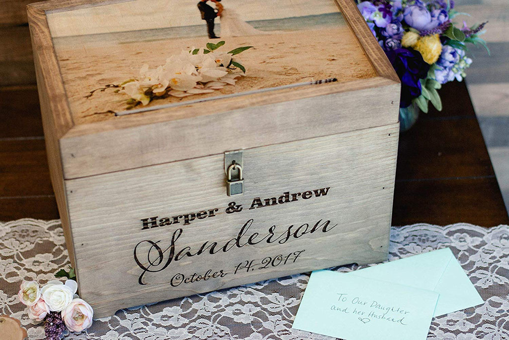Wedding Card Box with Photo Print on Wood, Personalized - Cades and Birch 