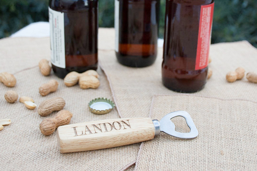 Engraved Wood Beer Bottle Opener Hand Held, Personalized - Cades and Birch 
