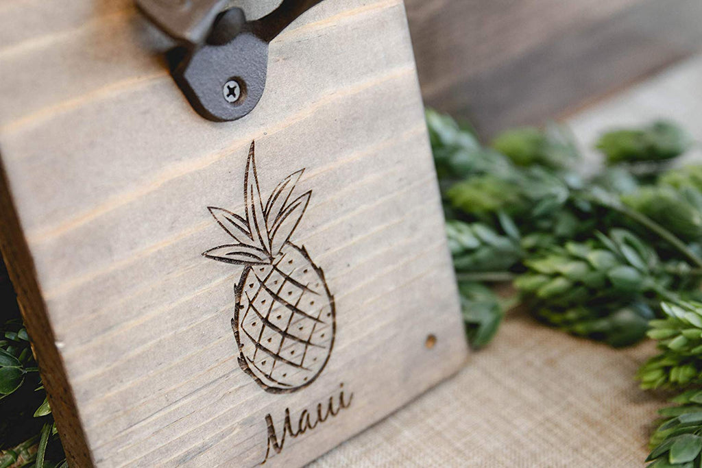 Customized Pineapple Bottle Opener Wall Mount - Pineapple with your Text - Cades and Birch 