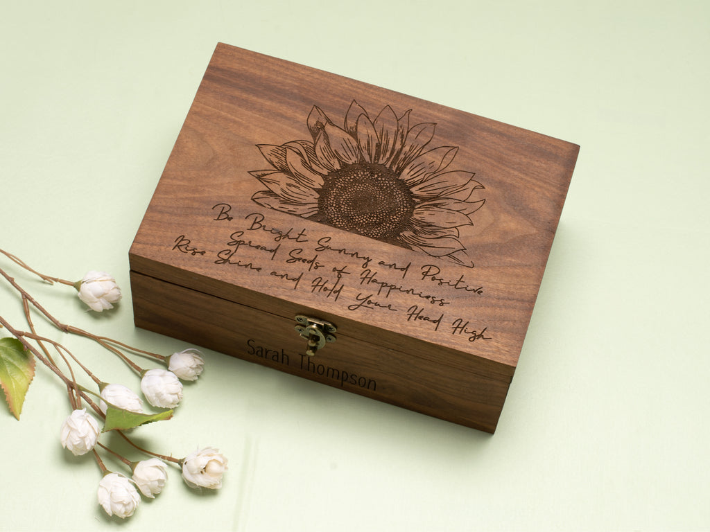 Handmade Keepsake Wood Memory Box | Sunflower - Bright, Sunny and Positive - Cades and Birch 