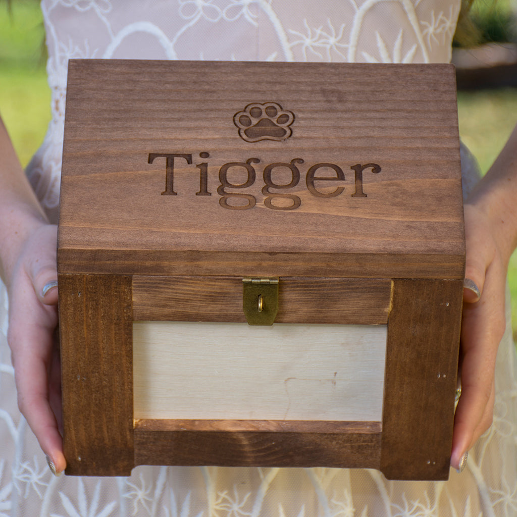 Pet Memory Photo Box/Urn - Name and Cat Paw Print, Personalized - Cades and Birch 