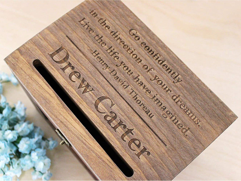 Graduation Card Box with Picture | Personalize Name, Text | Wood Lock Box - Cades and Birch 