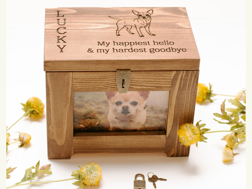 Personalized Pet Memory Box / Urn with Name and Text with Dog Breed Picture Option
