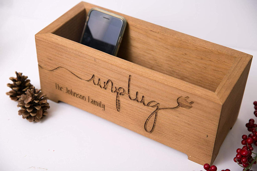Unplug Box Rustic Wood Planter - Personalized Family Cell Phone Holder - Cades and Birch 