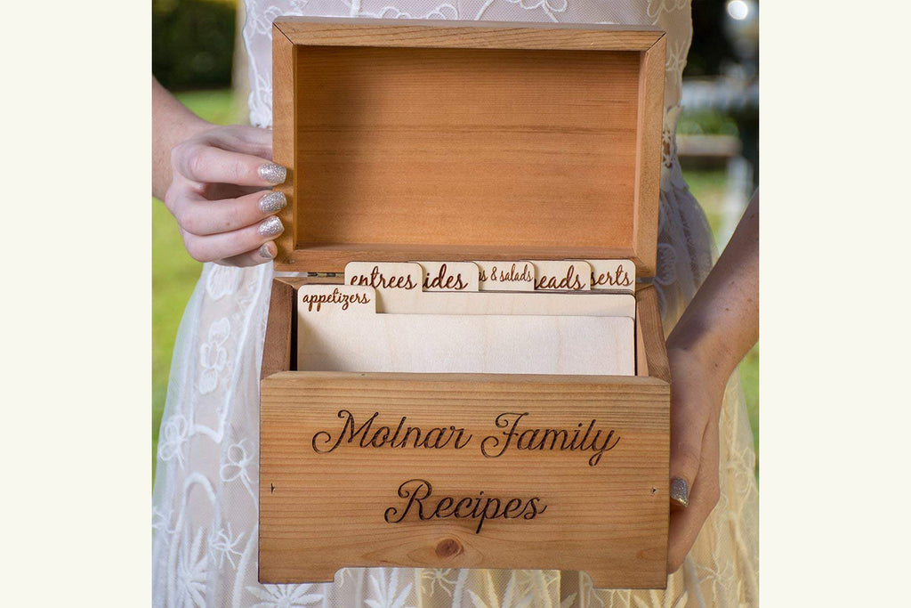 Wood Recipe Box - Engraved with Your Handwritten Recipe, Personalized - Cades and Birch 