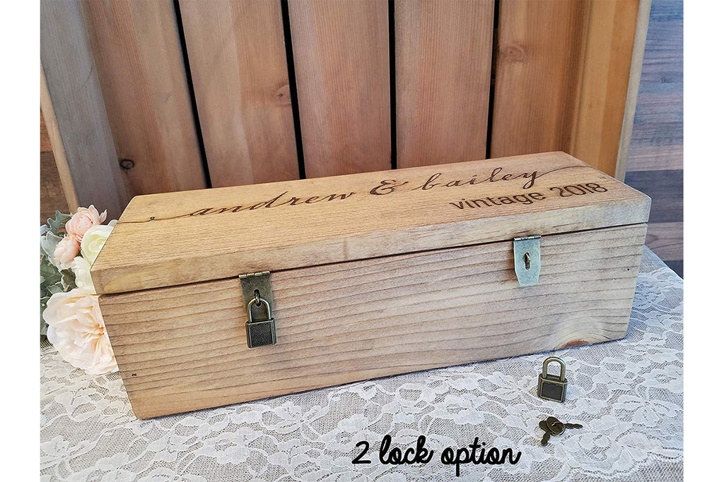 Engraved Wine Box - Love Birds - Personalized with First Names and Date - Cades and Birch 