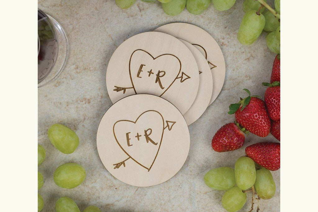 Coaster Set - Initials in Heart with Arrow, Personalized - Cades and Birch 