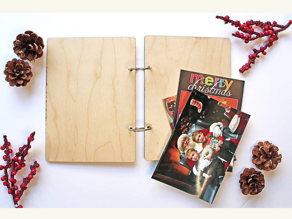 Christmas Card Keeper Personalized Custom Text | Photo Album 2 Ring Binder | Wood Cover - Cades and Birch 