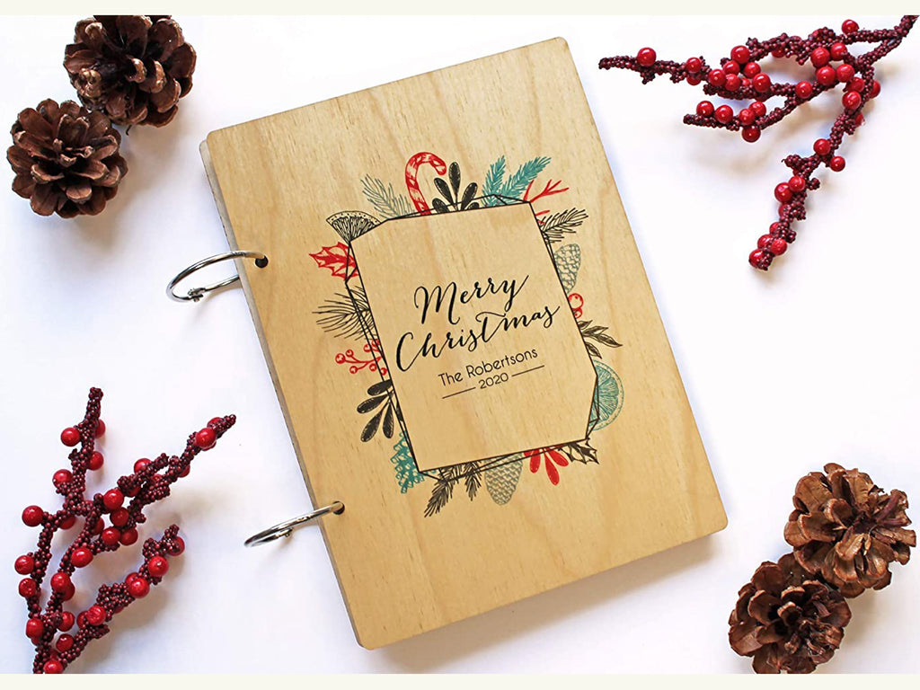 Christmas Card Keeper Personalized Custom Text | Photo Album 2 Ring Binder | Wood Cover - Cades and Birch 