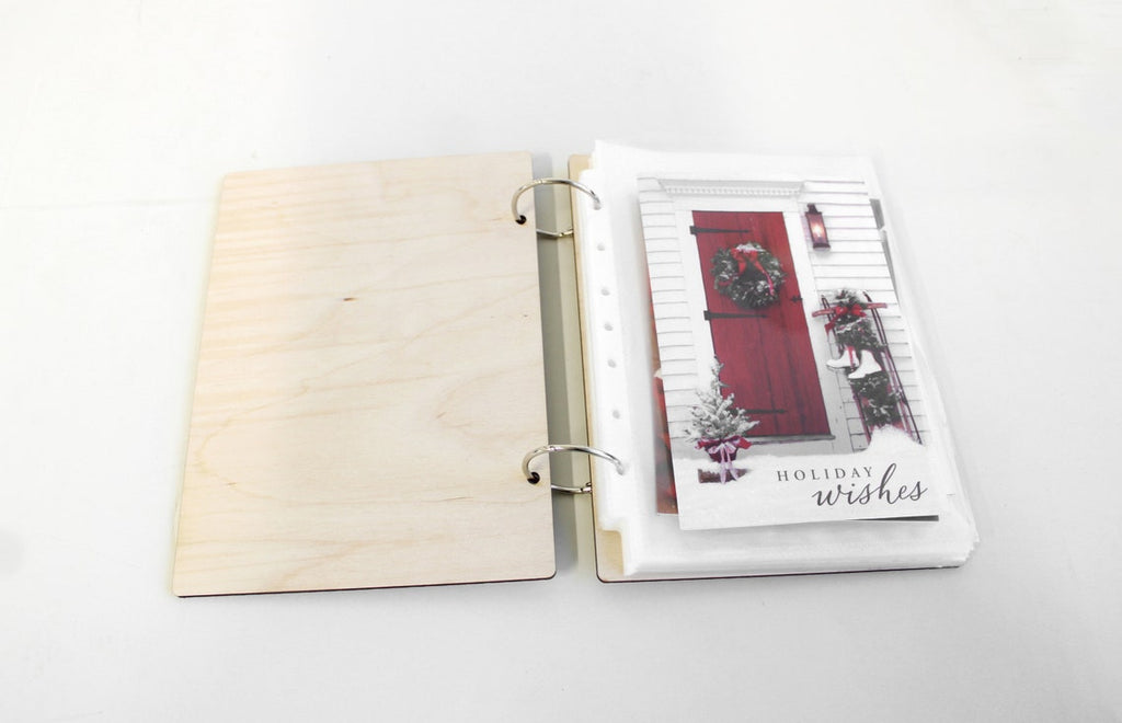 Christmas Card Keeper Personalized Custom Text | Photo Album 2 Ring Binder | Wood Cover