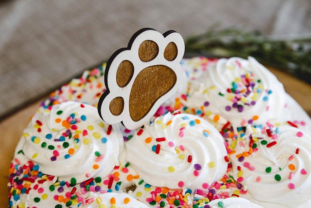 Dog Birthday Paw Print Wood Cake Topper - Personalized with Name - Cades and Birch 