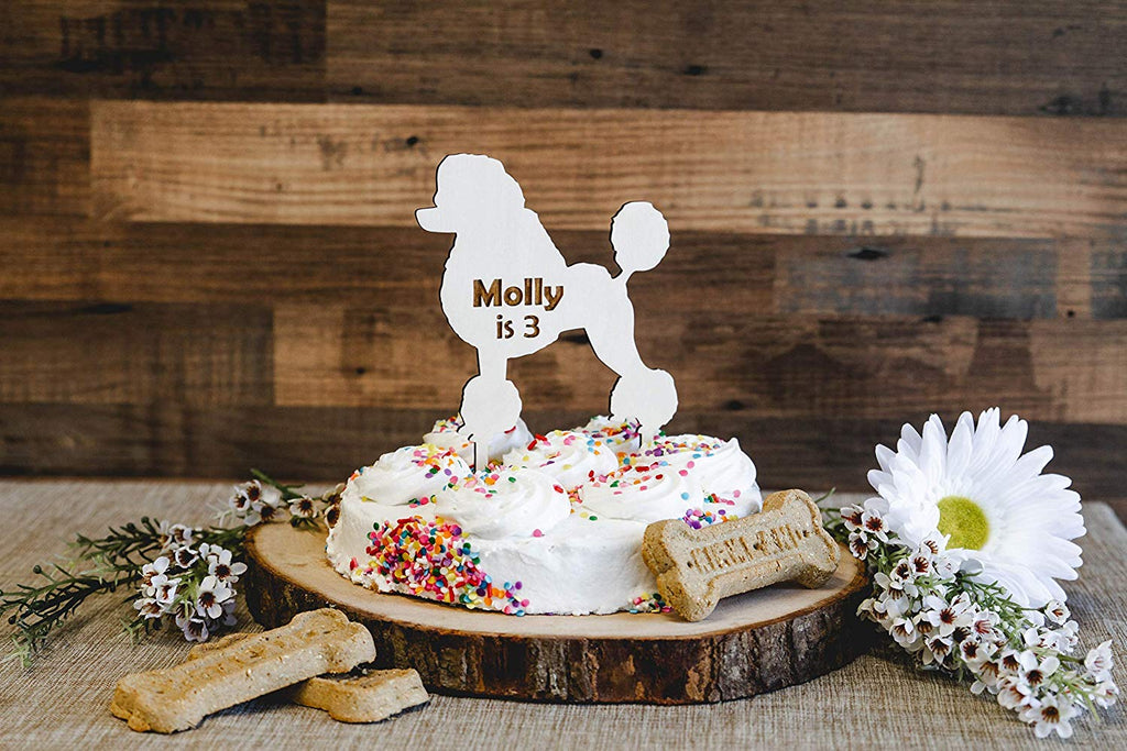 Dog Birthday Wood Cake Topper - Personalized Breed Type Shape Options, Engraved with Name - Cades and Birch 