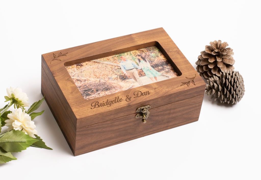 Handmade Keepsake Wood Memory Box | Personalized Text, Names Engraved | Your Photo Print on Wood - Cades and Birch 