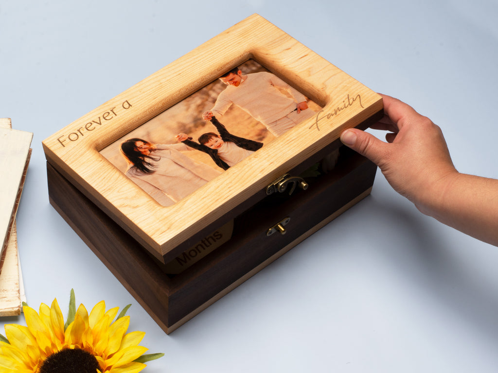 Forever A Family Handmade Keepsake Wood Memory Box | Engraved Text | Your Photo Print on Wood - Cades and Birch 