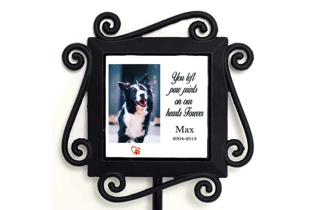 Wrought Iron Pet Memorial Garden Stake with Personalized Ceramic Tile Insert - Cades and Birch 