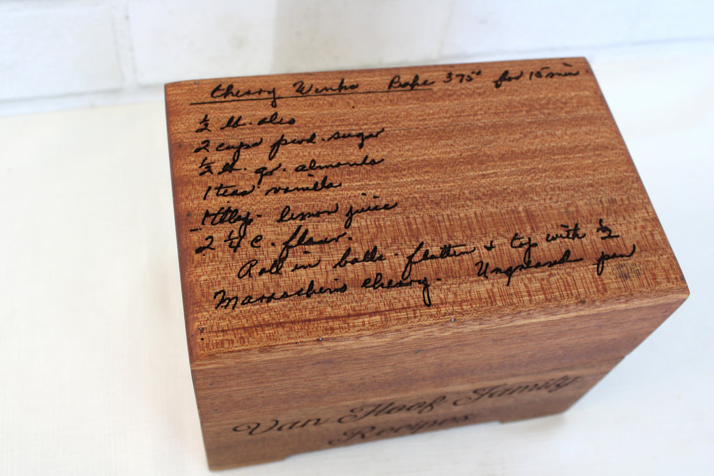 Wood Recipe Box - Engraved with Your Handwritten Recipe, Personalized - Cades and Birch 
