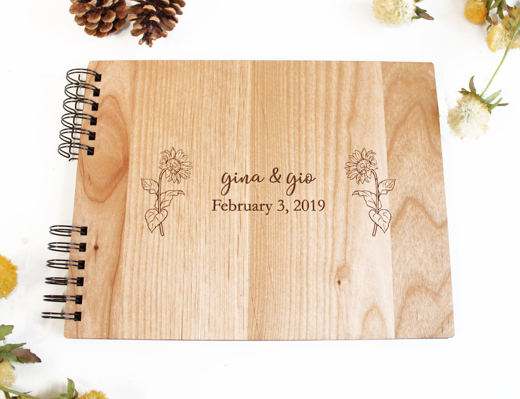 Photo Album or Guest Book - Sunflowers Personalized First Names, Date - Cades and Birch 