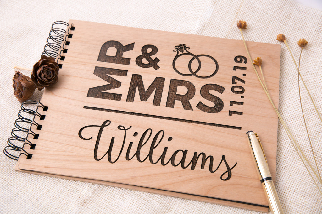 Photo Album or Guest Book - Personalized Mr & Mrs Last Name, Date - Cades and Birch 