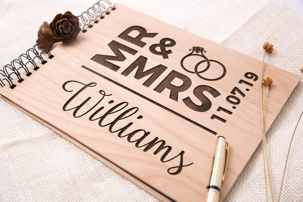 Photo Album or Guest Book - Personalized Mr & Mrs Last Name, Date - Cades and Birch 