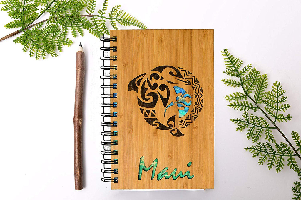 Maui Tribal Dolphin Personalized Wood Journal - Cades and Birch 