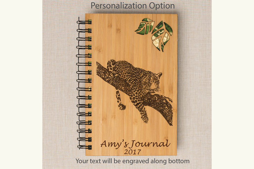 Leopard Personalized Wood Journal - Cades and Birch 