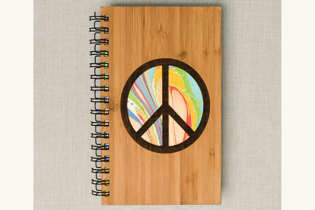 Peace Sign Personalized Wood Journal - Cades and Birch 
