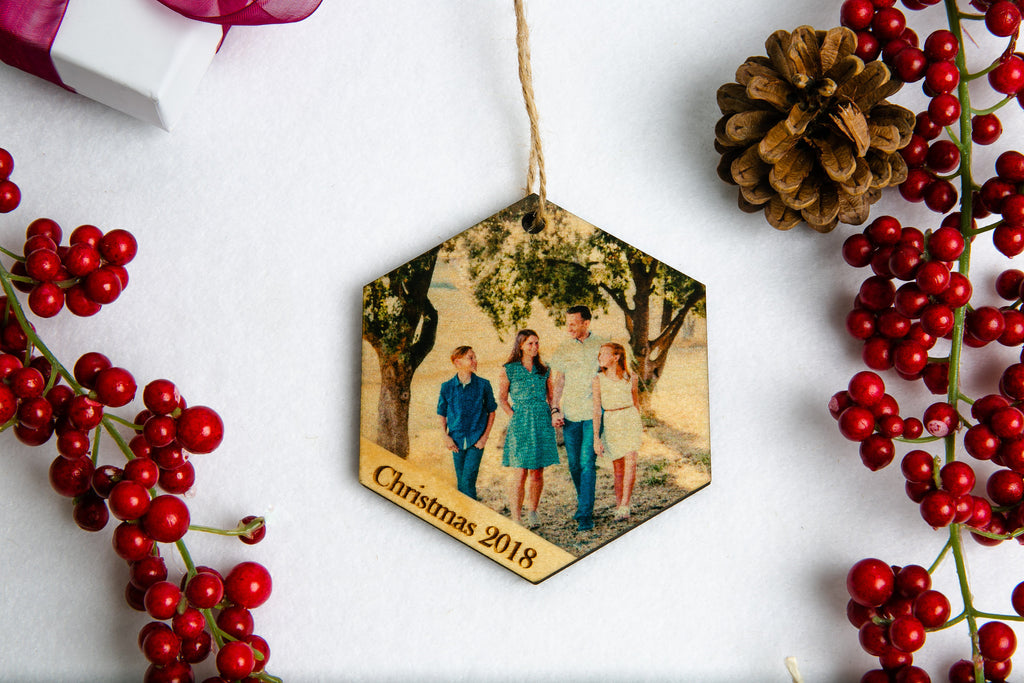 Photo Wood Hexagon Christmas Ornament - Your Custom Photo, Personalized - Cades and Birch 