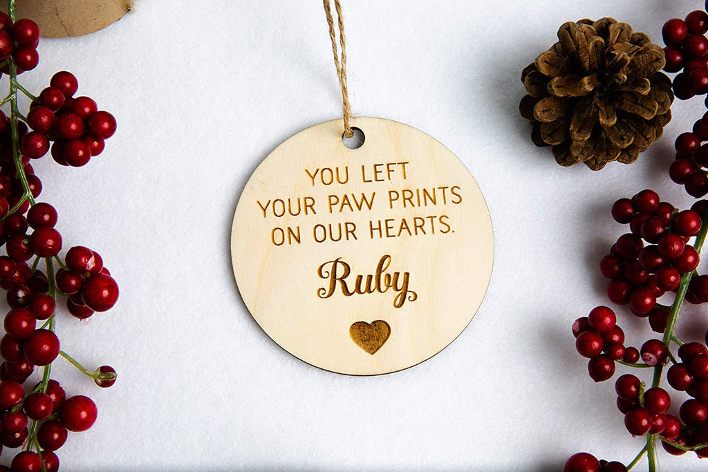 You Left Paw Prints On Our Hearts - Personalized Pet Christmas Ornament - Cades and Birch 