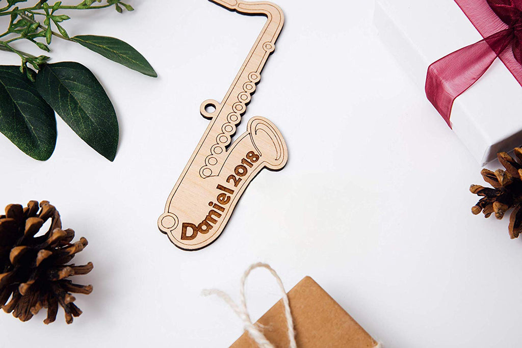 Saxophone Engraved Instrument Ornament - Personalized with Name and Date - Cades and Birch 