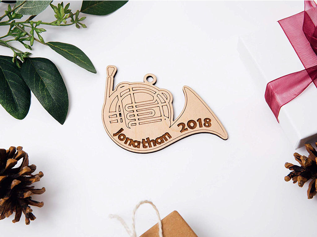 Personalized Christmas Ornament - Date Name Engraved French Horn Instrument