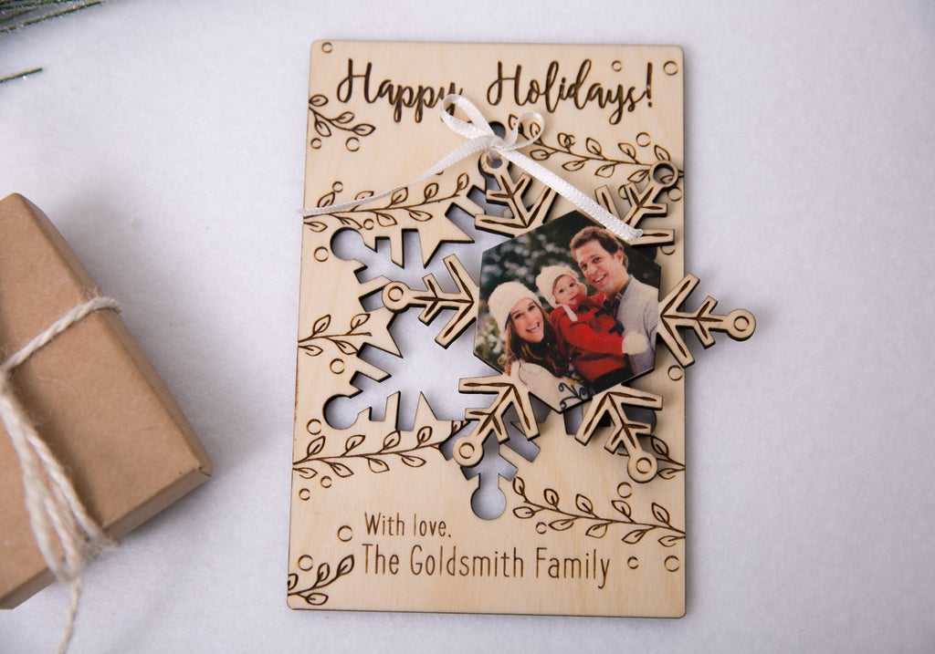 Snowflake - Personalized Photo Holiday Pop Out Card and Christmas Ornament - Cades and Birch 