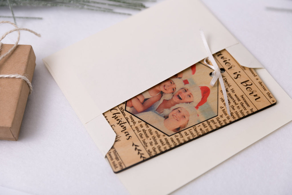 A Savior is Born - Personalized Photo Holiday Pop Out Card and Christmas Ornament - Cades and Birch 