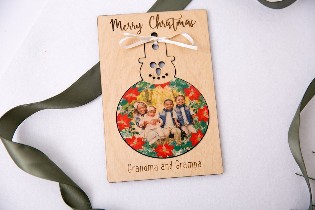 Frosty Snowman - Personalized Photo Holiday Pop Out Card and Christmas Ornament - Cades and Birch 