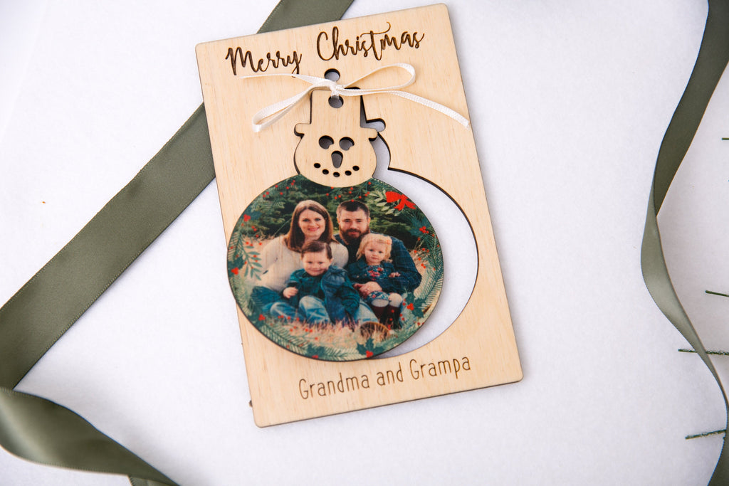 Frosty Snowman - Personalized Photo Holiday Pop Out Card and Christmas Ornament - Cades and Birch 