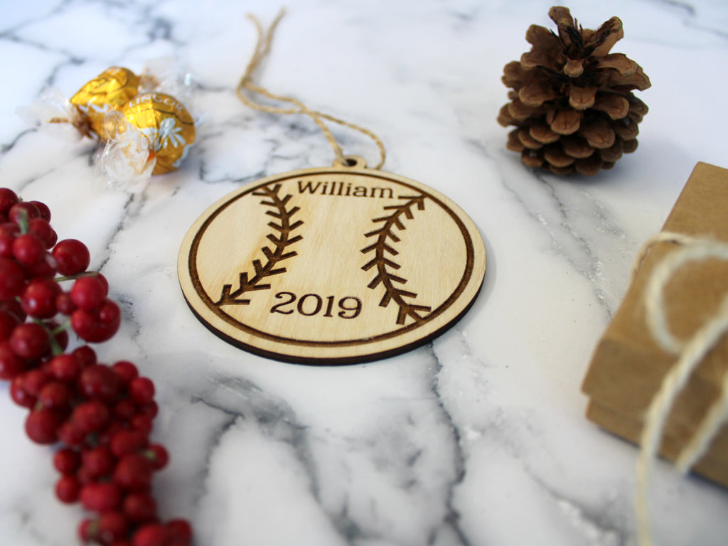 Baseball Christmas Ornament Wood - Personalized Name Year
