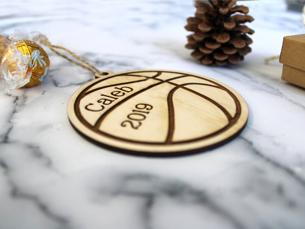 Basketball Christmas Ornament Wood - Personalized Name Year