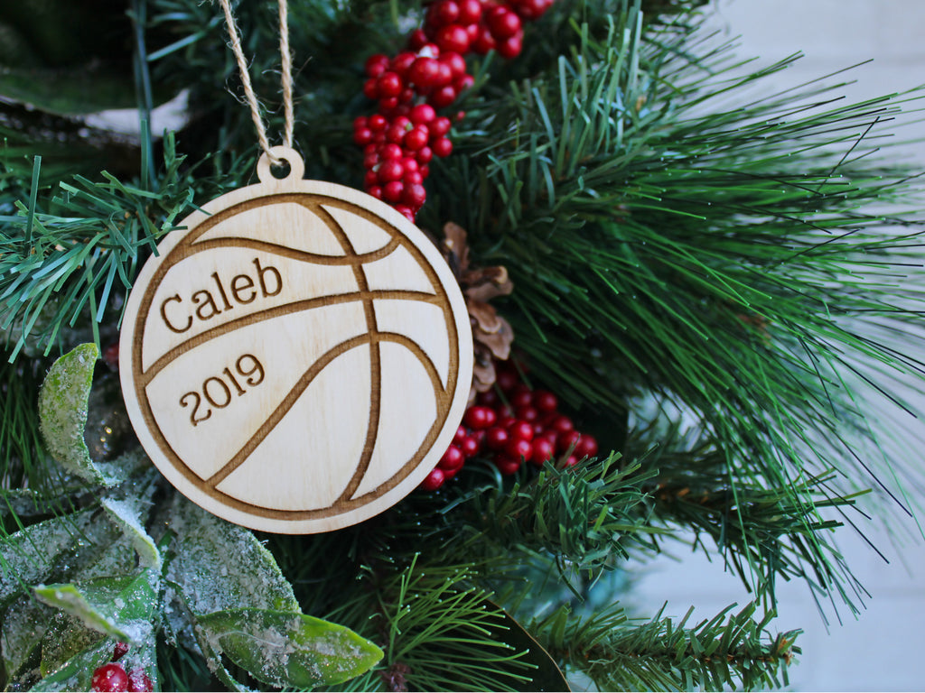 Basketball Christmas Ornament Wood - Personalized Name Year