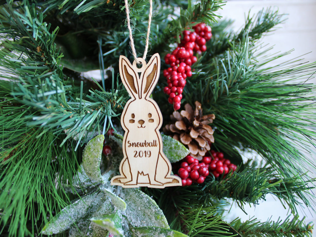 Personalized Bunny Standing Christmas Ornament - Laser Cut Wood Engraved