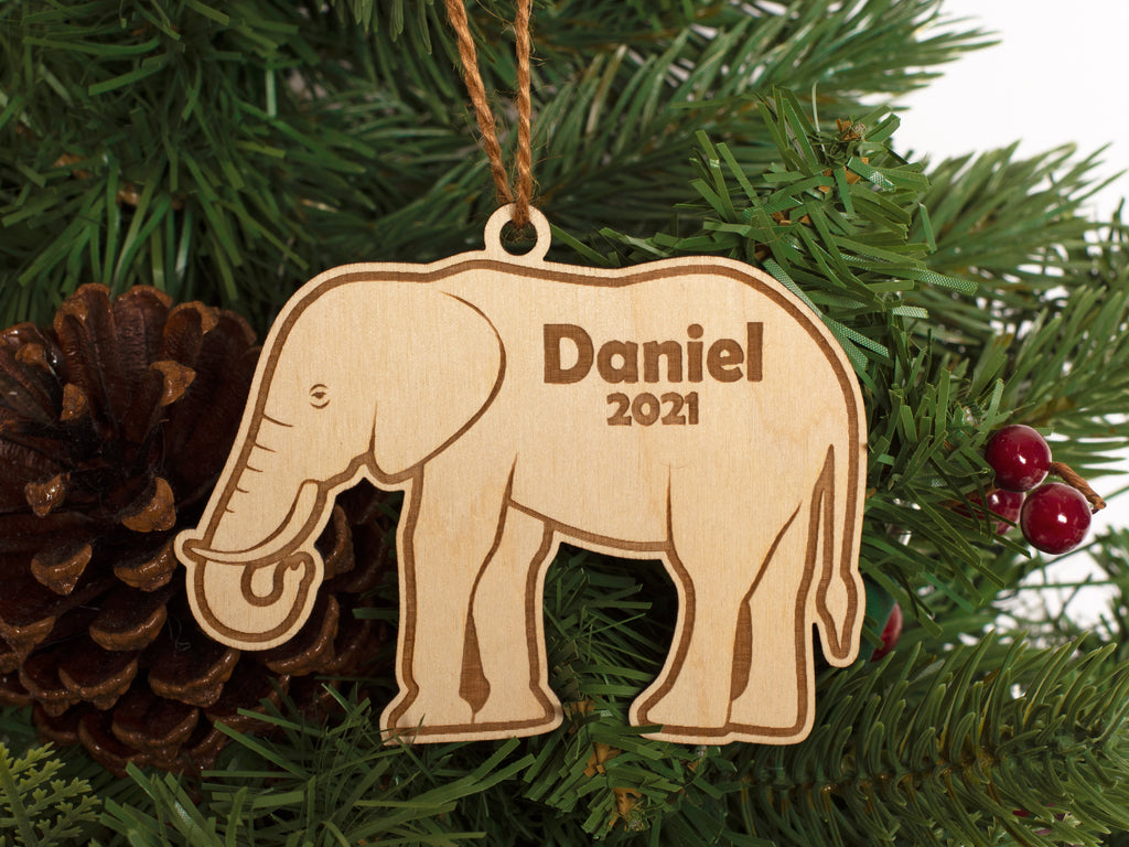 Elephant Christmas Ornament Personalized Name Year - Cades and Birch 