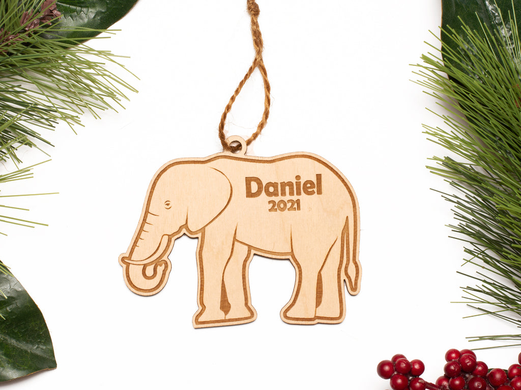 Elephant Christmas Ornament Personalized Name Year - Cades and Birch 