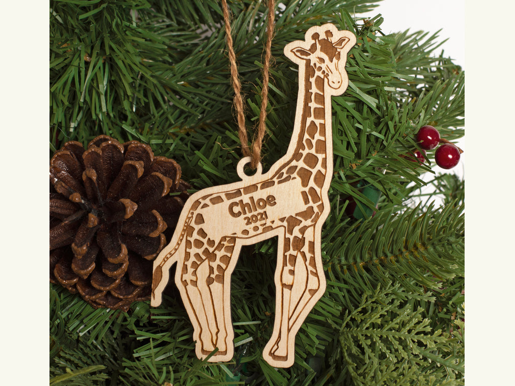 Giraffe Christmas Ornament Personalized Name Year - Cades and Birch 