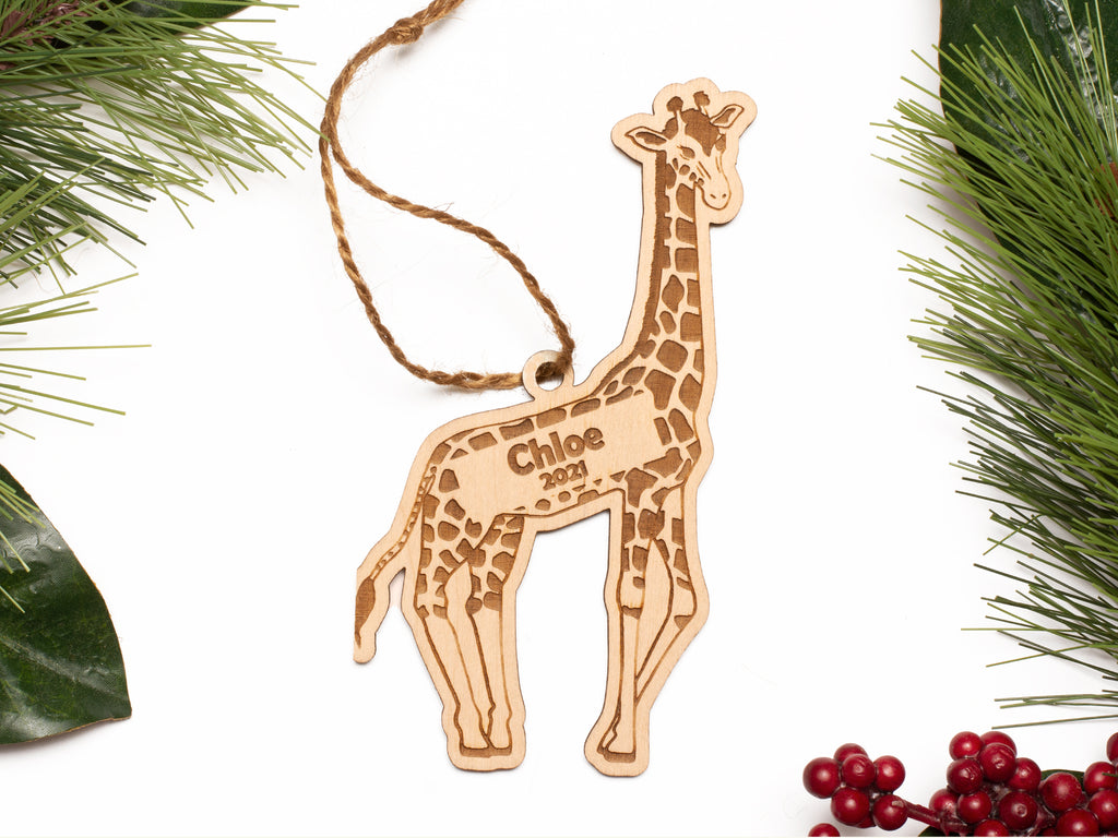 Giraffe Christmas Ornament Personalized Name Year - Cades and Birch 